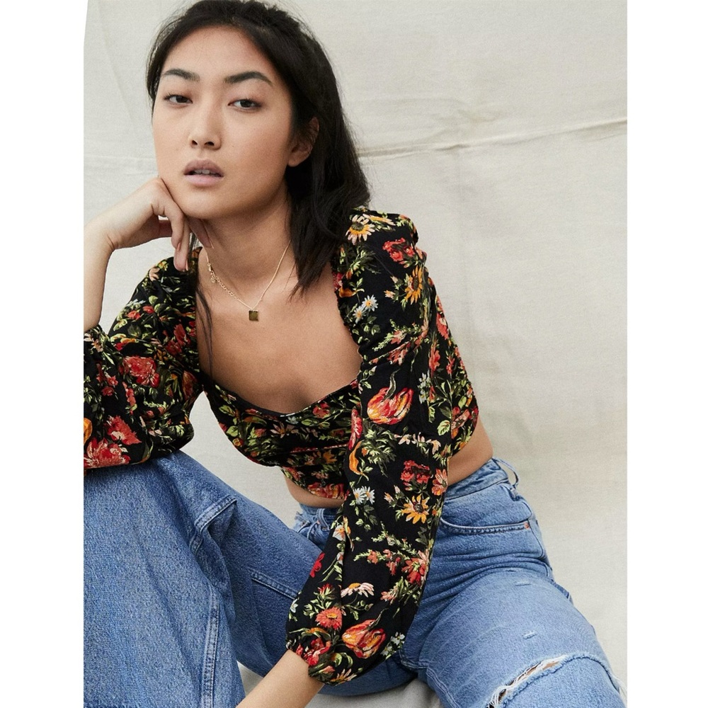 Urban Outfitters Bambi Ruched Front Top Boho Cottagecore Fall Colors
